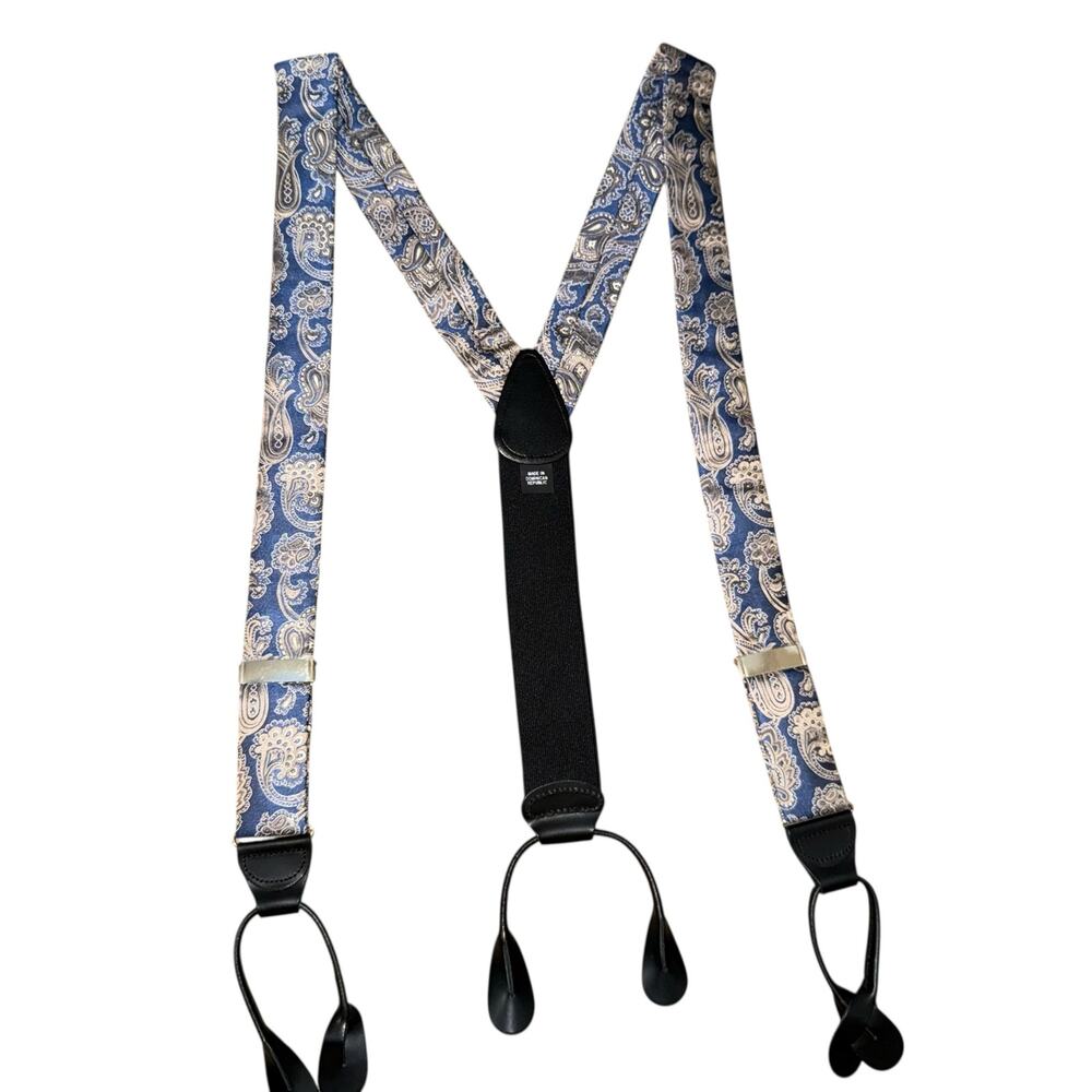 Jos. A. Bank Y-shaped Y-Shaped Paisley Print Tan Blue Adjustable Suspenders